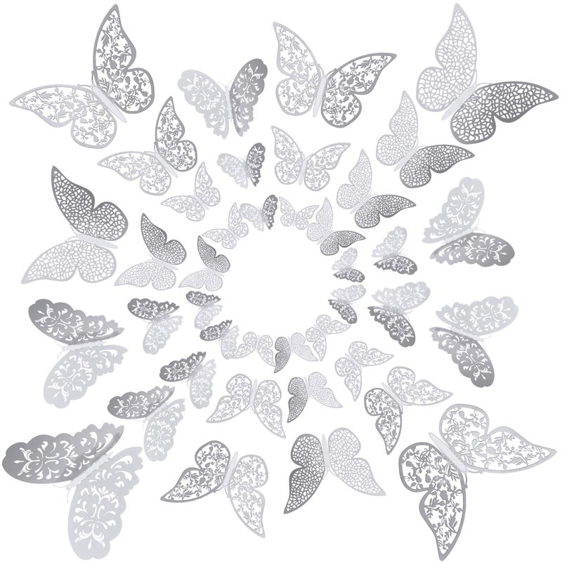Bememo 72 Pieces 3D Butterfly Wall Decals Sticker Decal Wall Decor Art Decorative Sticker 3 Sizes for Room Home Nursery Classroom Offices Bedroom Bathroom Living Room Decor(Silver) - Image 4